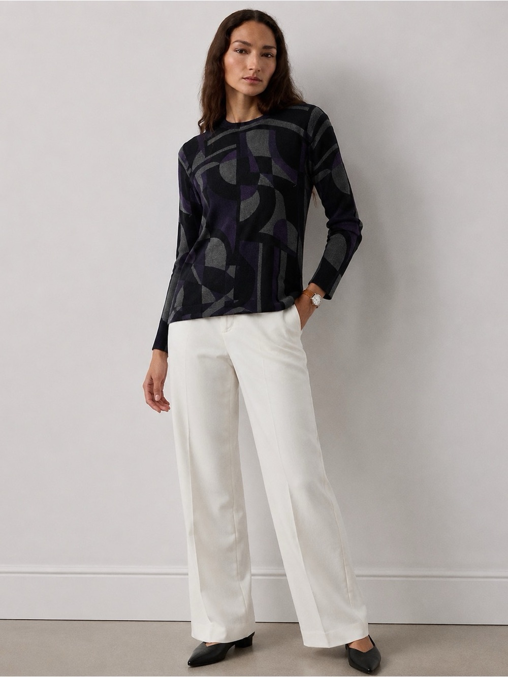 Lauren Ralph Lauren Silk Cashmere Abstract Sweater Purple Gray XL